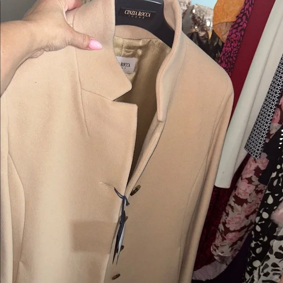 NWT Cinzia Rocca Icons Taupe Wool Cashmere Coat Italy Minimalist Size 12 - Picture 11 of 14